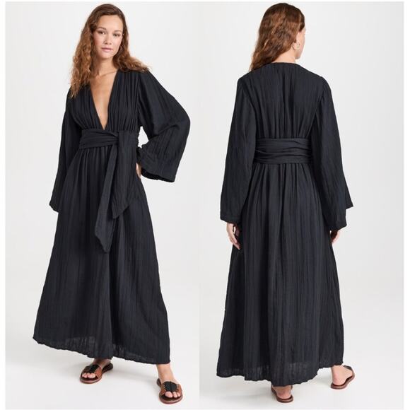 Mara Hoffman Dresses & Skirts - Mara Hoffman Blair Long Sleeve Deep-V Maxi Dress in Black